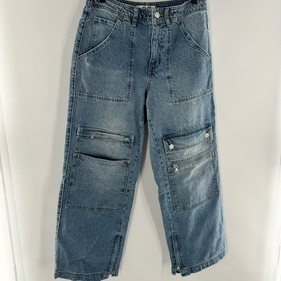 Free People CRVY Under Construction Utility Jeans Cargo Baggy Size 27 - Picture 5 of 11